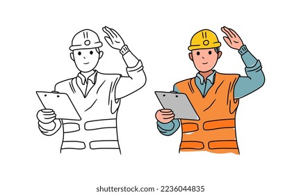 construction worker foreman character hand drawn cartoon illustration