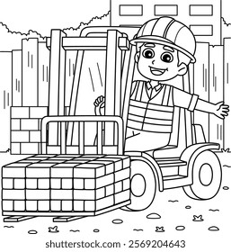 Construction Worker with the Forklift Coloring 