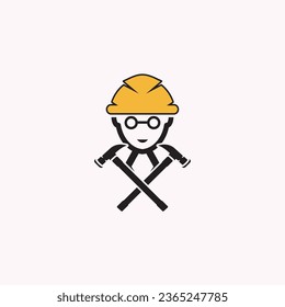construction worker with glasses, combined with a hammer, creating harmony to become a construction worker logo