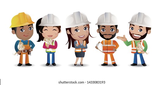 Construction worker group avatar characters - Vector.