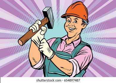 Construction worker with hammer