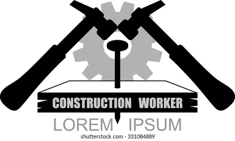 construction worker, hammer logo , sillhoutte sign, design elements. Vector illustration
