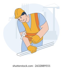 Construction Worker Hammering Flat Vector Illustration