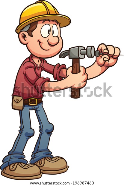 Construction Worker Hammering Nail Vector Clip Stock Vector (Royalty ...