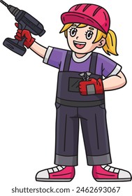 Construction Worker with a Hand Drill Clipart