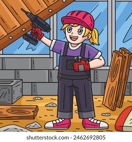 Construction Worker with a Hand Drill Colored 