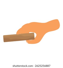 Construction worker hand is holding a wooden plank brick shape