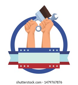 Construction worker hands with brush and wrench tools ,vector illustration graphic design.