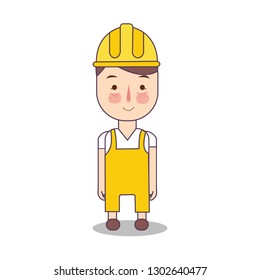 Construction worker handy man in yellow helmet. Flat design. Vector flat illustration character.