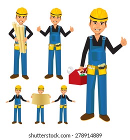 Construction worker or handyman with toolbox