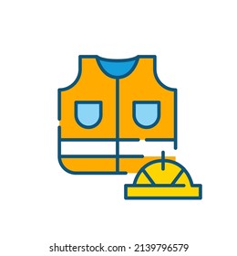 Construction worker hard hat and reflective jacket. Pixel perfect, editable stroke color icon