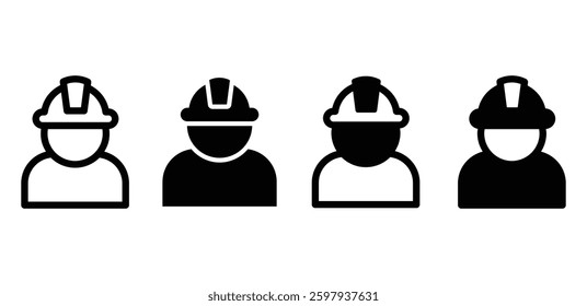 Construction Worker with Hard Hats Icons Black and White Color Vector Design