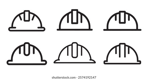 Construction worker hat outline icon set vector on white background