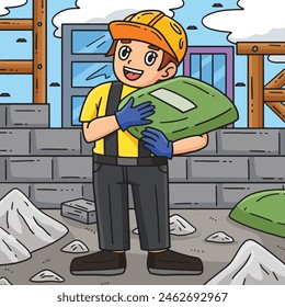 Trabajador De La Construcción Llevando Cemento Dibujos Animados De Color