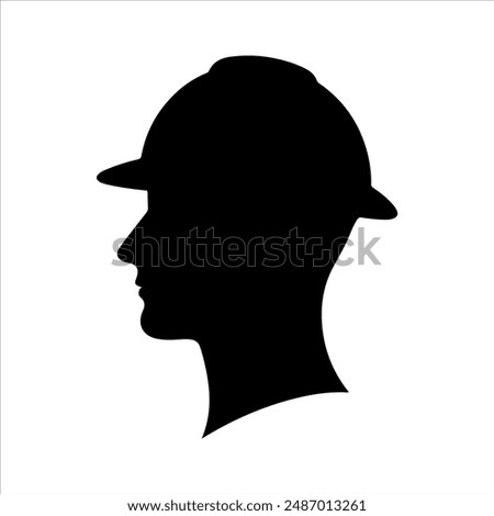 Construction worker head silhouette on white background. Worker head icon sign vector illustration design.