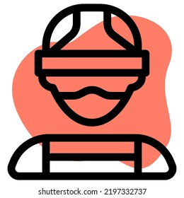 Construction worker with headgear having mask on