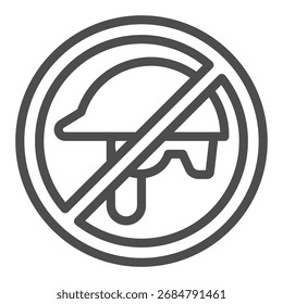 Construction worker helmet ban, head helmet concept. Vector graphics. Forbidden, prohibited item sign on white background, outline style icon for mobile or web design