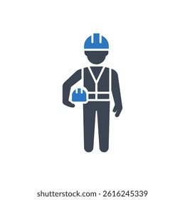 Construction Worker With Helmet Icon On White Background