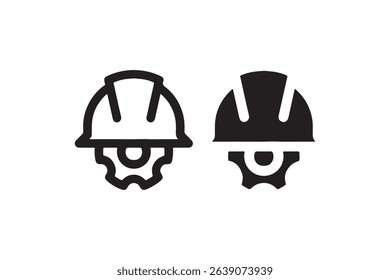 Construction worker helmet icons: tools and safety gear.