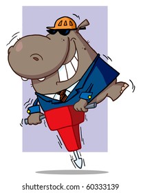 Construction Worker Hippo In A Hardhat And Suit