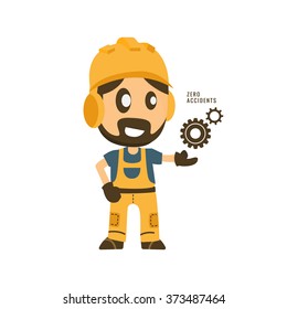 Construction worker hold zero accidents in gear importance of safety. safety first, health and safety, vector illustrator