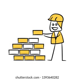 construction worker holding brick, doodle stick figure design