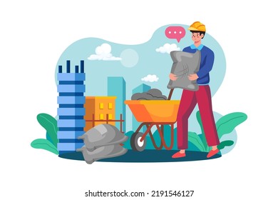 Construction worker holding cement bag