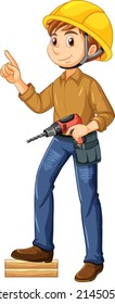 Ilustración de taladro de mano de un trabajador de construcción