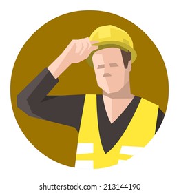 Bauarbeiter, der einen Harthut hält