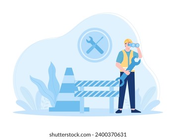 construction worker holding keys trending concept flat illustration