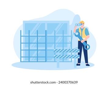 ilustración plana del concepto de trending topic de llavero de obrero de construcción