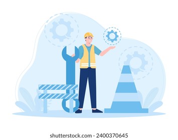 ilustración plana del concepto de trending topic de llavero de obrero de construcción