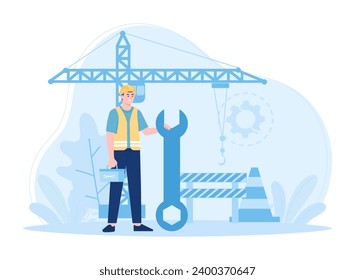 construction worker holding keys trending concept flat illustration