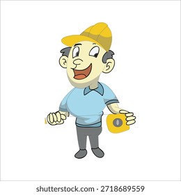 Construction worker holding a power drill tool vector illustration