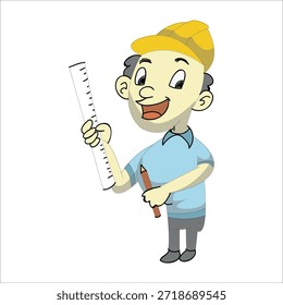 Trabajador de la construcción que sostiene una Ilustración vectorial de Plan del plano rodado