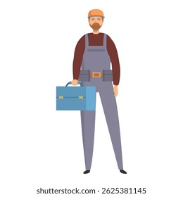 Construction worker holding toolbox, ready to work on a job site