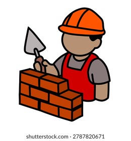 A construction worker holding a trowel and laying bricks. job illustration.