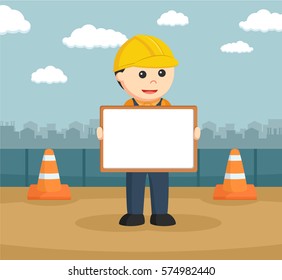 construction worker holding whiteboard