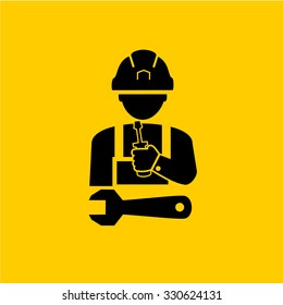 Construction worker holding wrench vector