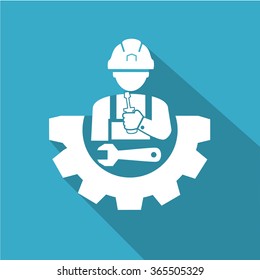 Construction worker holding wrench vector