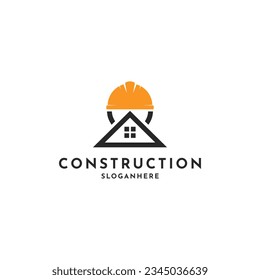 Construction worker home logo design concept creative idea