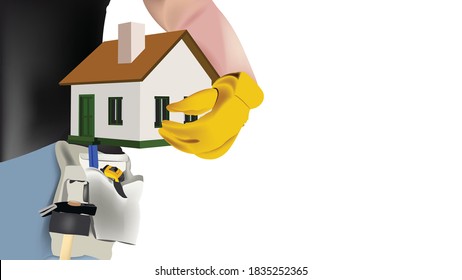 construction worker with house in need of renovation