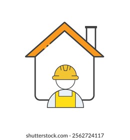 Construction worker in house outline, suitable for construction industry, real estate, home improvement, renovation