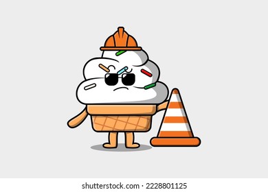 Construction worker Ice cream cute character mascot cartoon illustration