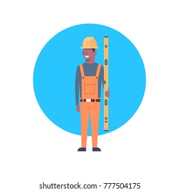 Construction Worker Icon African American Builder Man Wearing Helmet Flat Vector Illustration