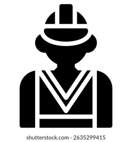  Construction Worker Icon In Black Fill. Glyph Style