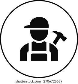 Construction worker icon builder plumber painter welder engineer maintenance labor character vector pack, black and white and solid professional industry tool avatar symbols for service and repair