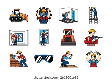 construction and worker icon collection