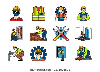 construction and worker icon collection
