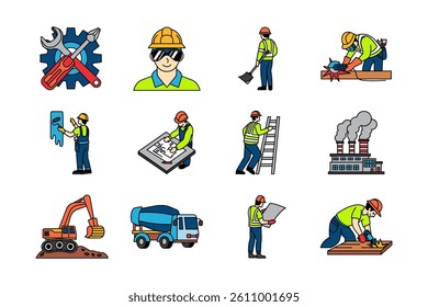 construction and worker icon collection
